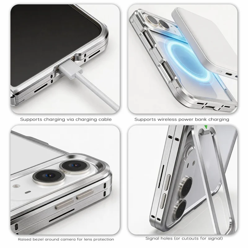LUPHIE For iPhone Duo Case Metal Bumper Frame Shockproof Phone Cover - Silver