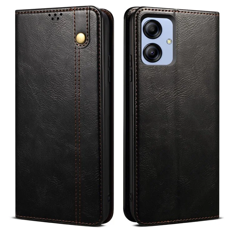 Für Samsung Galaxy A04e 4G Waxy Crazy Horse Textur PU Leder Telefon Hülle Autoschließung Magnetischer Abdeckung Mit Stand Wallet - Schwarz
