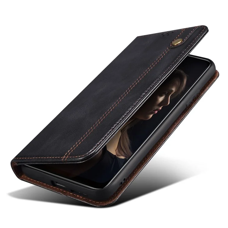 Für Samsung Galaxy A04e 4G Waxy Crazy Horse Textur PU Leder Telefon Hülle Autoschließung Magnetischer Abdeckung Mit Stand Wallet - Schwarz