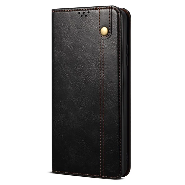 Für Samsung Galaxy A04e 4G Waxy Crazy Horse Textur PU Leder Telefon Hülle Autoschließung Magnetischer Abdeckung Mit Stand Wallet - Schwarz