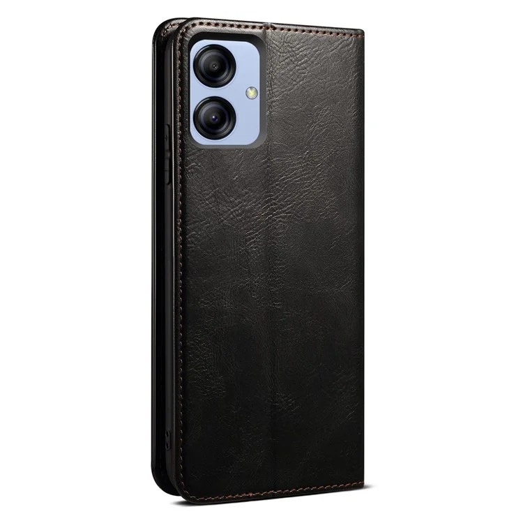 Für Samsung Galaxy A04e 4G Waxy Crazy Horse Textur PU Leder Telefon Hülle Autoschließung Magnetischer Abdeckung Mit Stand Wallet - Schwarz