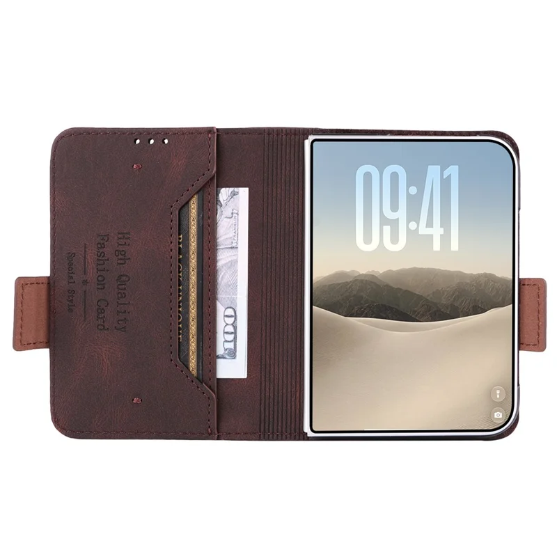 For iPhone Duo Case Leather Wallet Flip Phone Cover with Hardware Decor - Coffee