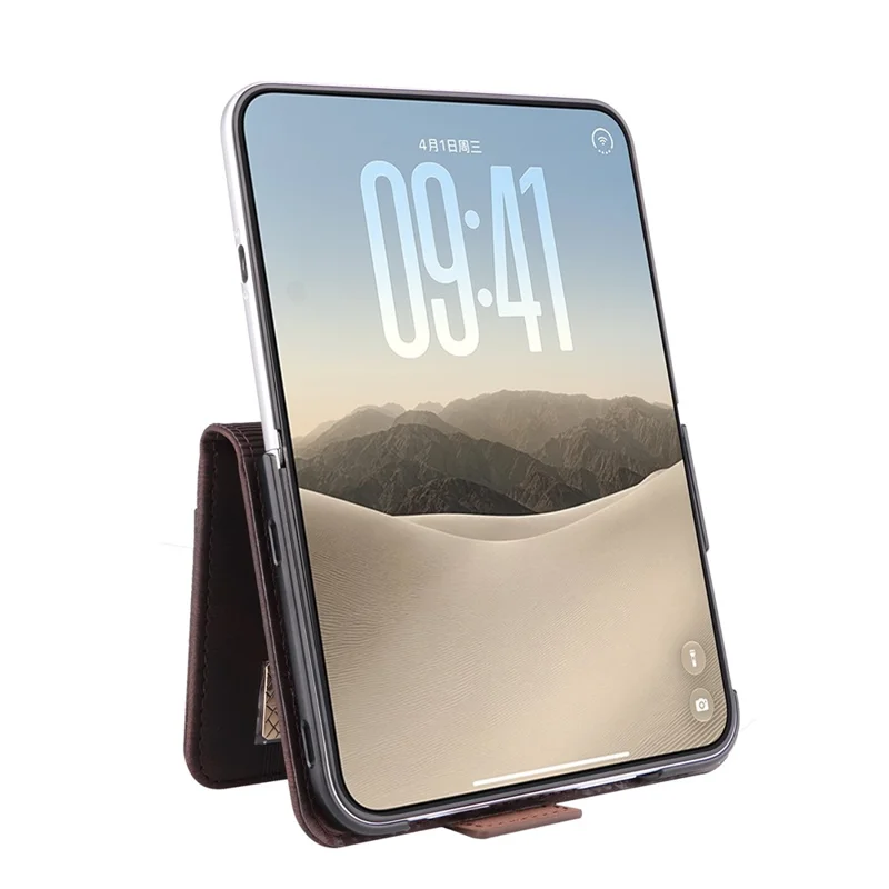 For iPhone Duo Case Leather Wallet Flip Phone Cover with Hardware Decor - Coffee