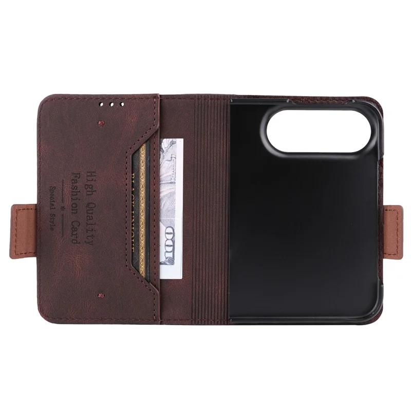For iPhone Duo Case Leather Wallet Flip Phone Cover with Hardware Decor - Coffee