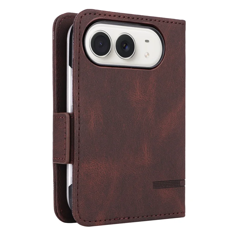 For iPhone Duo Case Leather Wallet Flip Phone Cover with Hardware Decor - Coffee