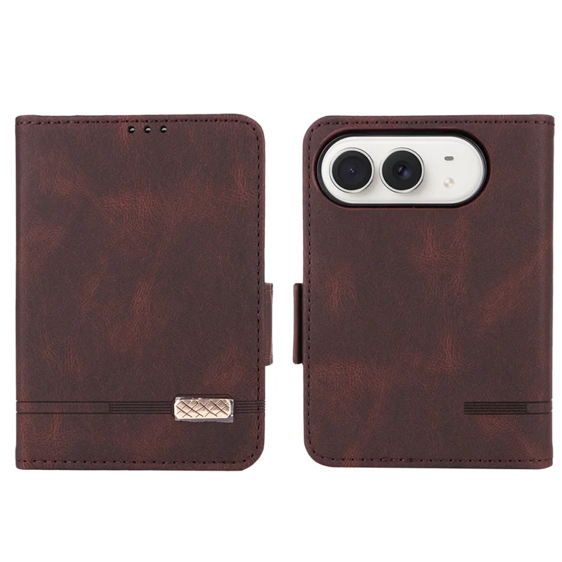 For iPhone Duo Case Leather Wallet Flip Phone Cover with Hardware Decor - Coffee