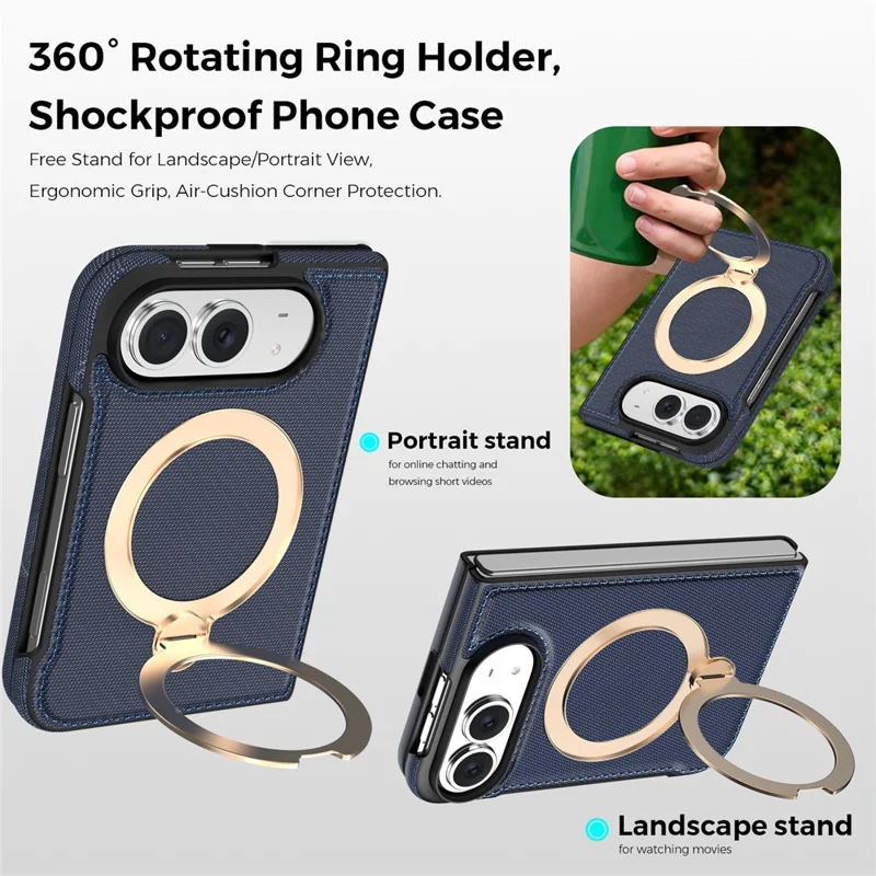 For iPhone Duo Magnetic Case Rotating Kickstand PU Leather + PC + TPU Shockproof Back Cover - Sapphire