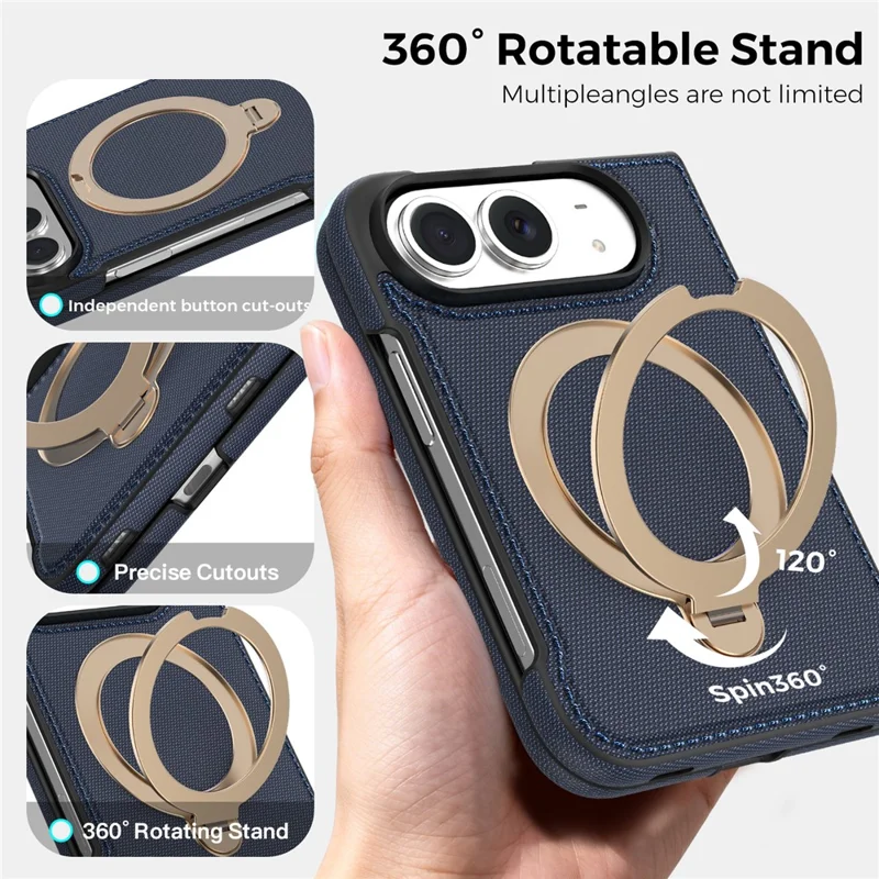 For iPhone Duo Magnetic Case Rotating Kickstand PU Leather + PC + TPU Shockproof Back Cover - Sapphire