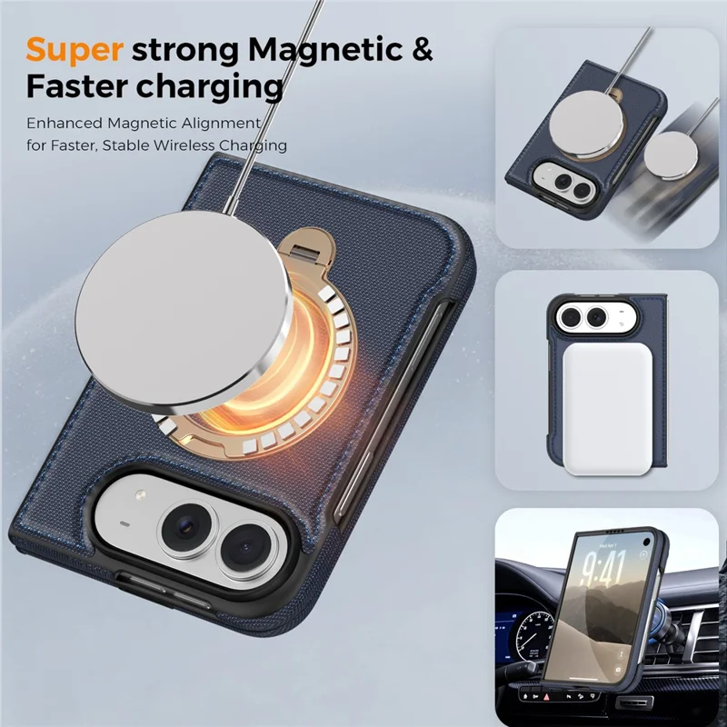 For iPhone Duo Magnetic Case Rotating Kickstand PU Leather + PC + TPU Shockproof Back Cover - Sapphire