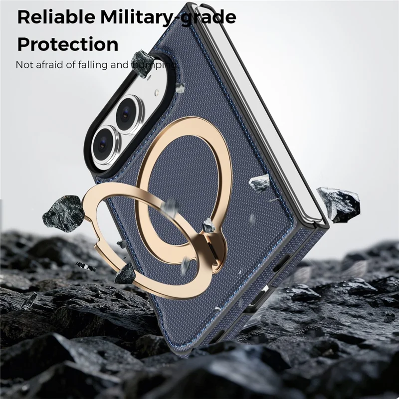 For iPhone Duo Magnetic Case Rotating Kickstand PU Leather + PC + TPU Shockproof Back Cover - Sapphire