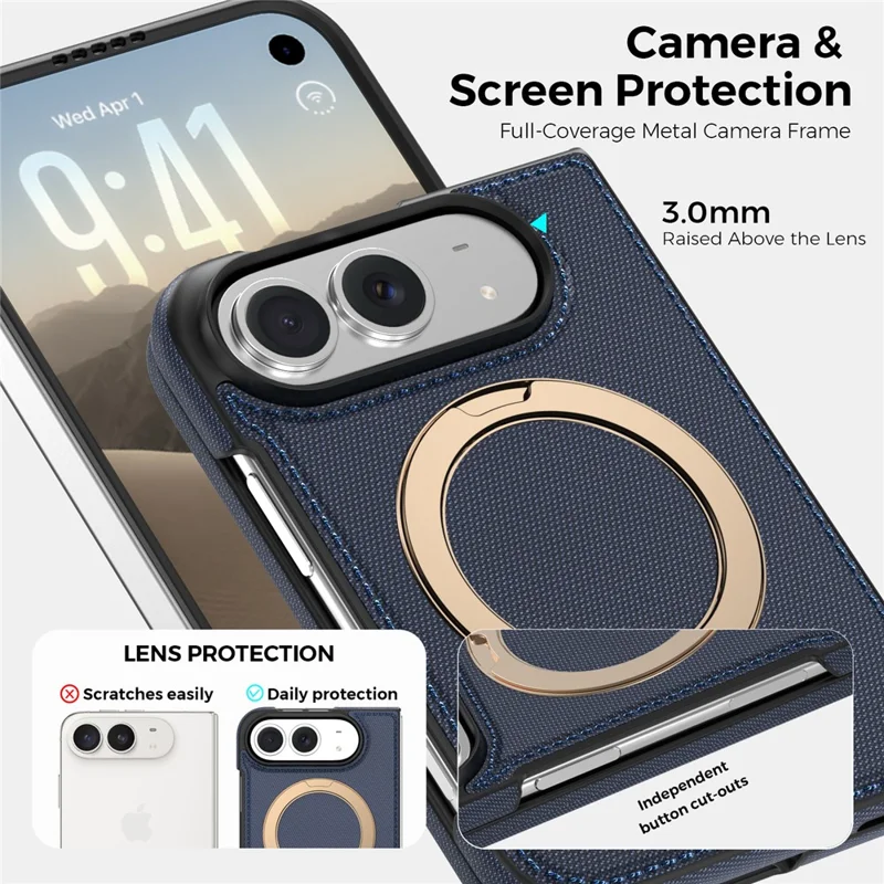 For iPhone Duo Magnetic Case Rotating Kickstand PU Leather + PC + TPU Shockproof Back Cover - Sapphire