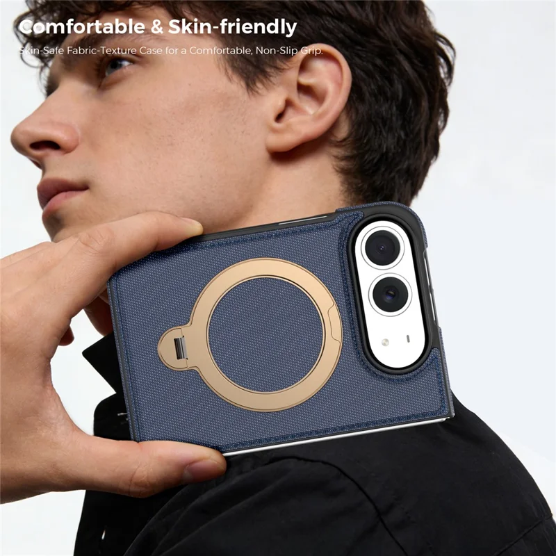 For iPhone Duo Magnetic Case Rotating Kickstand PU Leather + PC + TPU Shockproof Back Cover - Sapphire