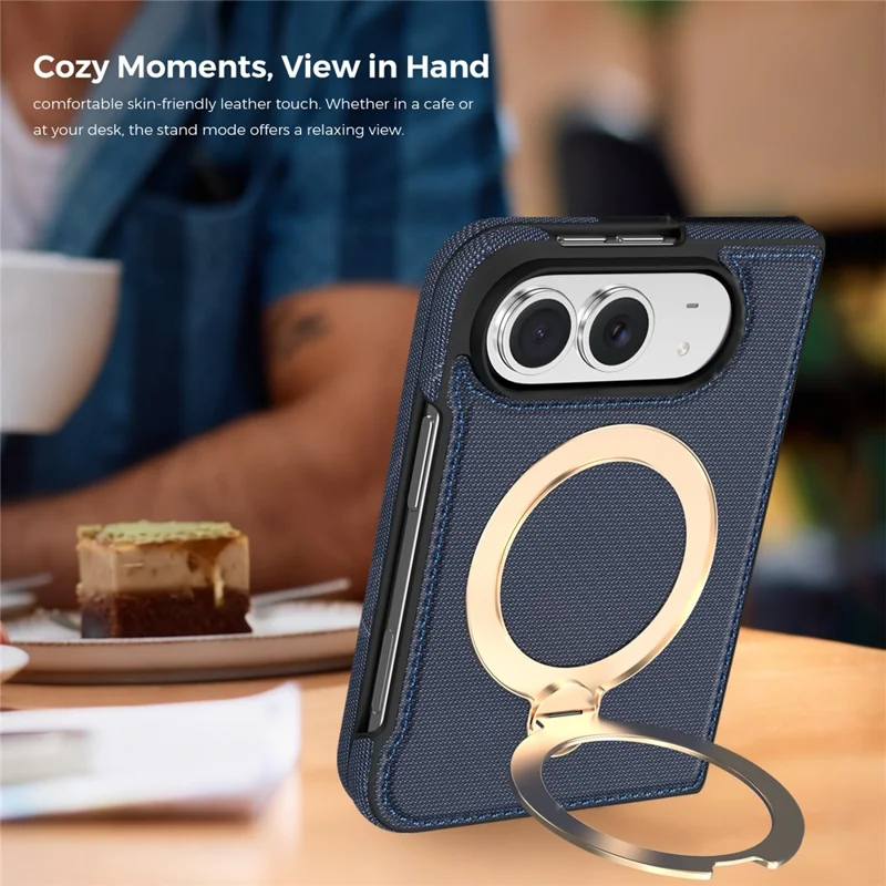 For iPhone Duo Magnetic Case Rotating Kickstand PU Leather + PC + TPU Shockproof Back Cover - Sapphire