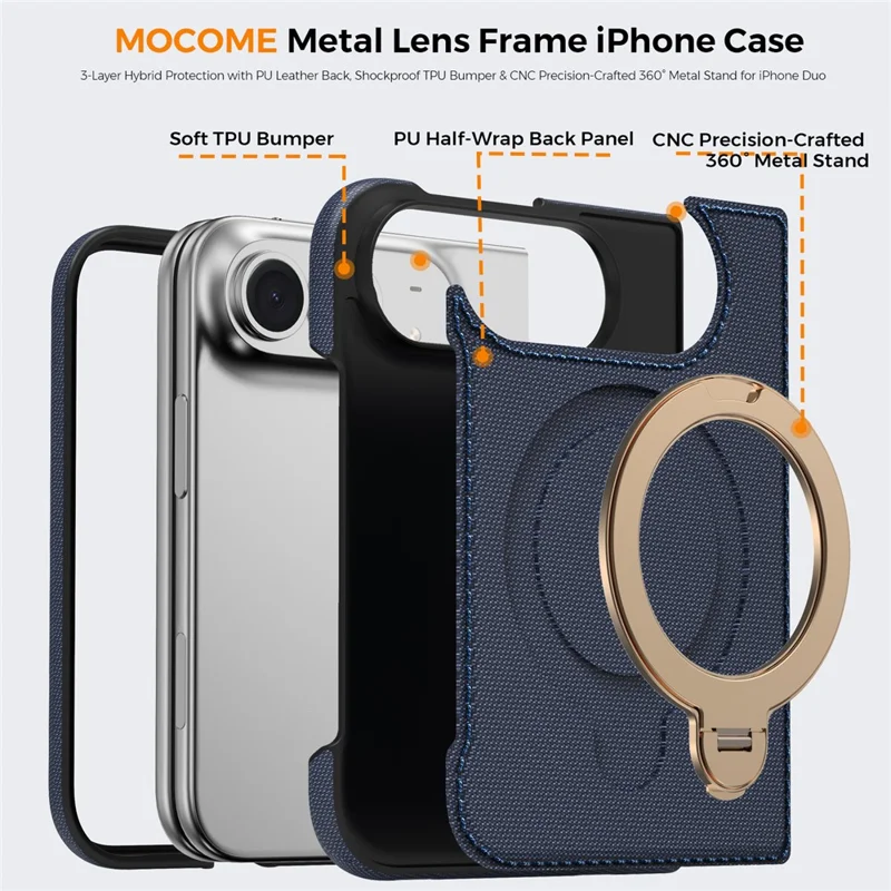 For iPhone Duo Magnetic Case Rotating Kickstand PU Leather + PC + TPU Shockproof Back Cover - Sapphire