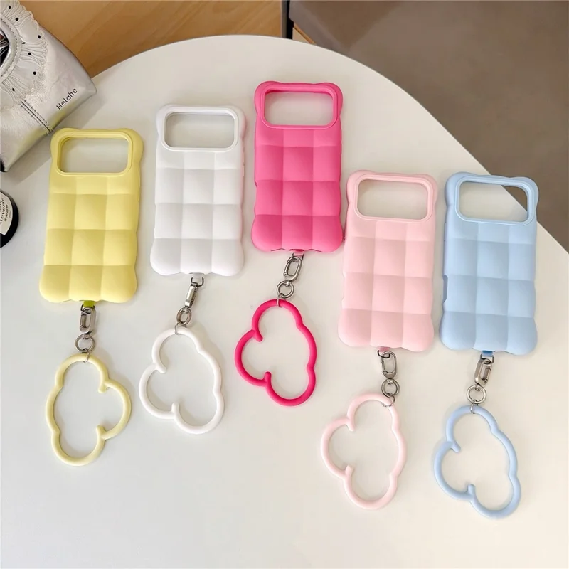 Coque pour iPhone 18 Pro Max / 17 Pro Max, coque Cloud Puffer en silicone avec dragonne amovible - Rose bonbon