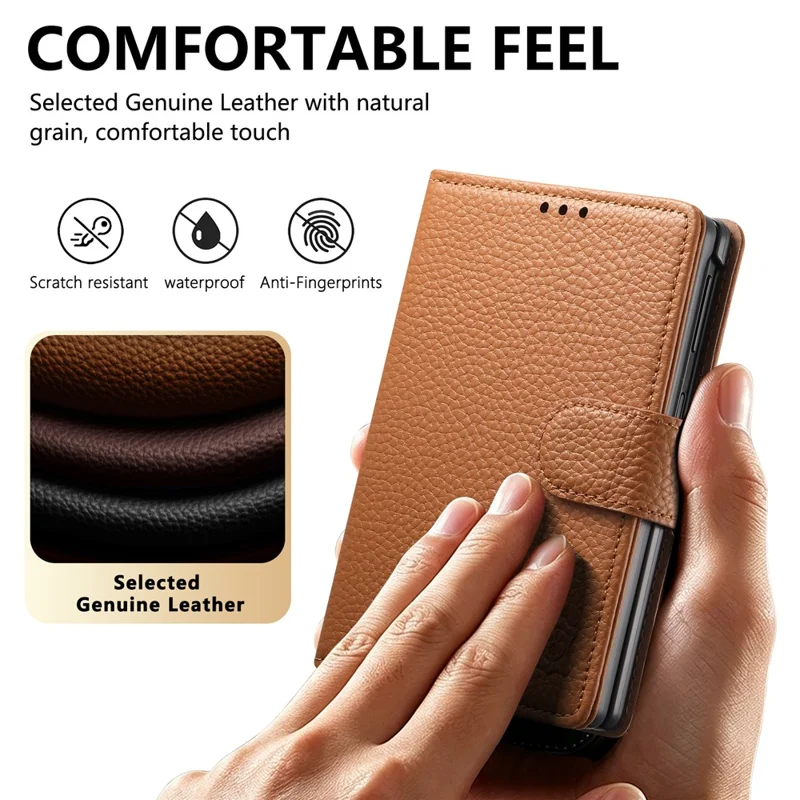 For iPhone Duo Case RFID Blocking Wallet Split Leather Phone Cover - Brown