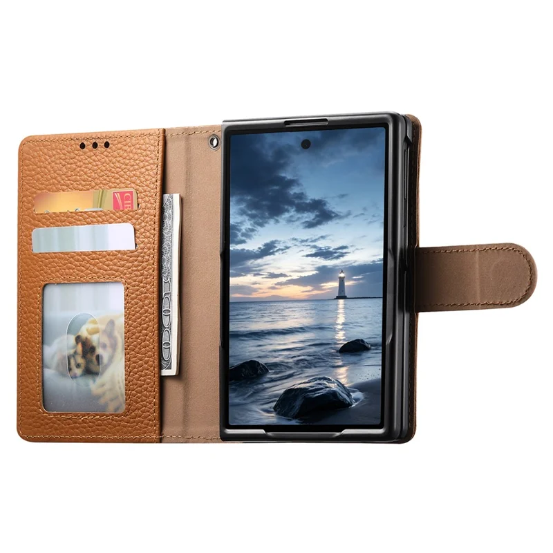 For iPhone Duo Case RFID Blocking Wallet Split Leather Phone Cover - Brown