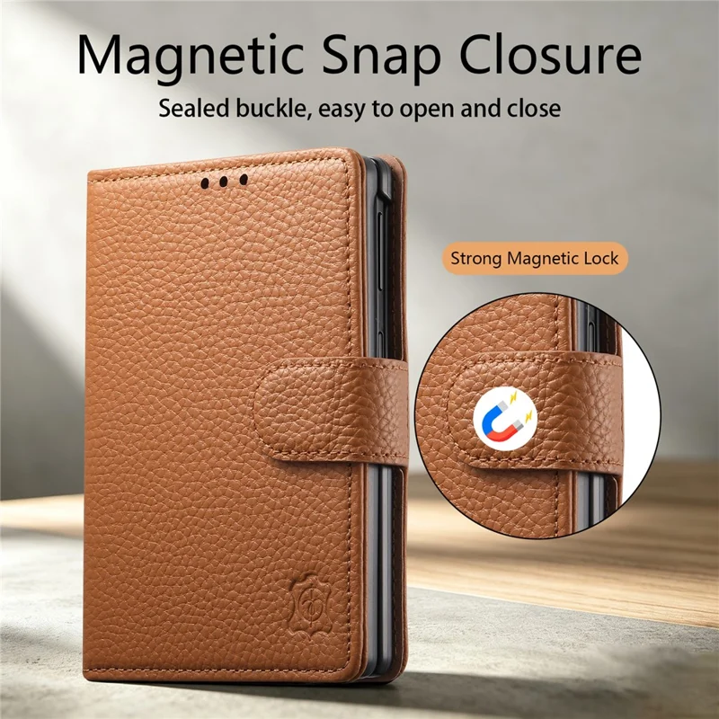 For iPhone Duo Case RFID Blocking Wallet Split Leather Phone Cover - Brown