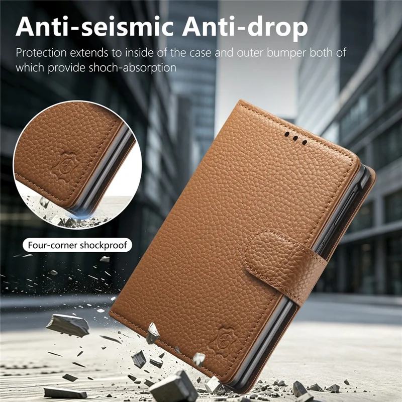 For iPhone Duo Case RFID Blocking Wallet Split Leather Phone Cover - Brown