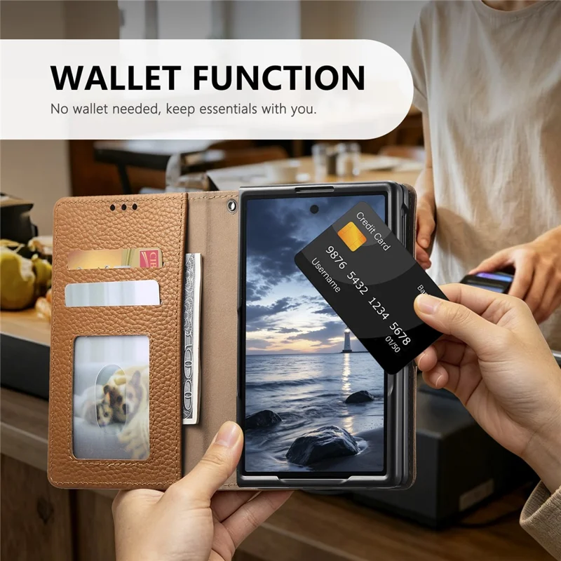 For iPhone Duo Case RFID Blocking Wallet Split Leather Phone Cover - Brown