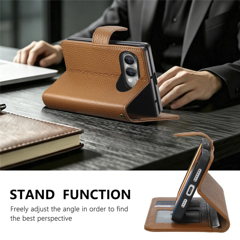 For iPhone Duo Case RFID Blocking Wallet Split Leather Phone Cover - Brown