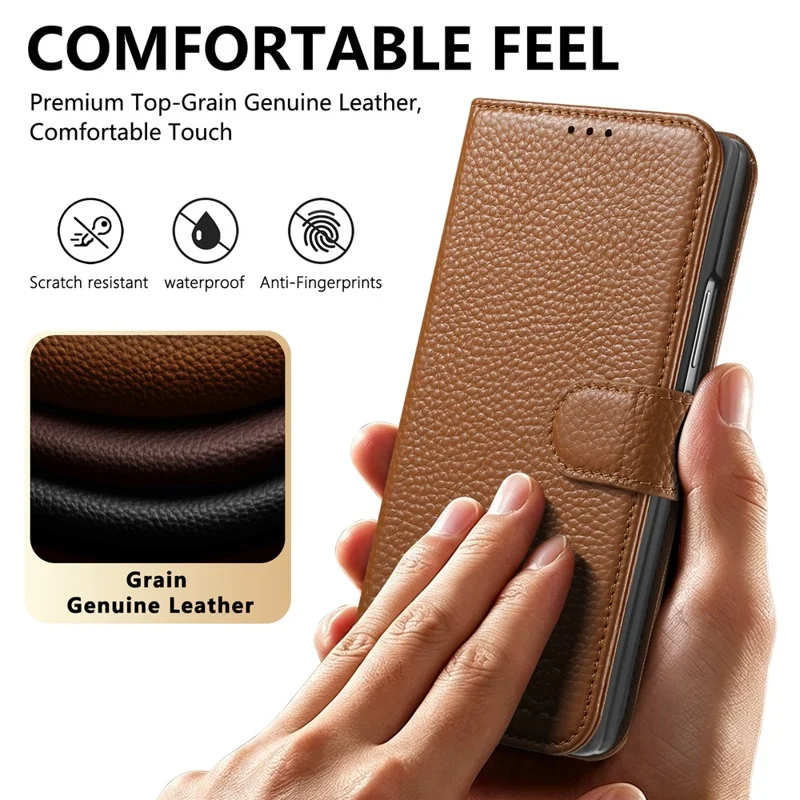 Futerał na Samsung Galaxy Z Fold8 Ultra z portfelikiem z kieszeniami na karty, ochroną RFID, z dzielonej skóry - Brązowy