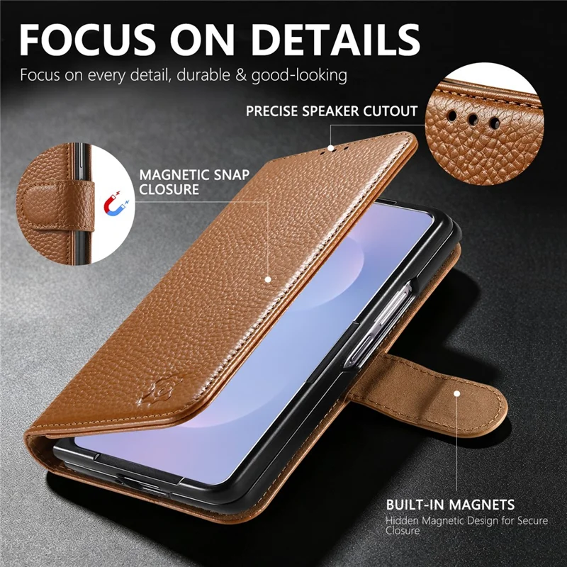 Futerał na Samsung Galaxy Z Fold8 Ultra z portfelikiem z kieszeniami na karty, ochroną RFID, z dzielonej skóry - Brązowy