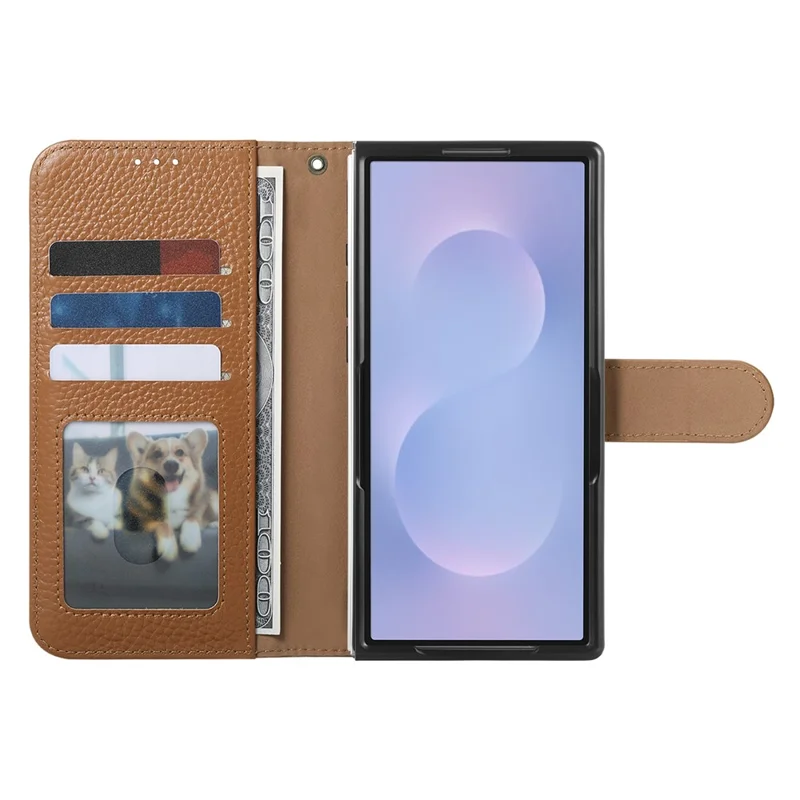 Futerał na Samsung Galaxy Z Fold8 Ultra z portfelikiem z kieszeniami na karty, ochroną RFID, z dzielonej skóry - Brązowy