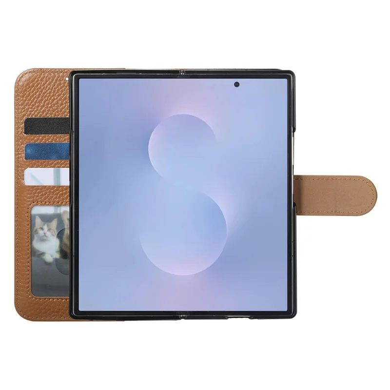 Futerał na Samsung Galaxy Z Fold8 Ultra z portfelikiem z kieszeniami na karty, ochroną RFID, z dzielonej skóry - Brązowy