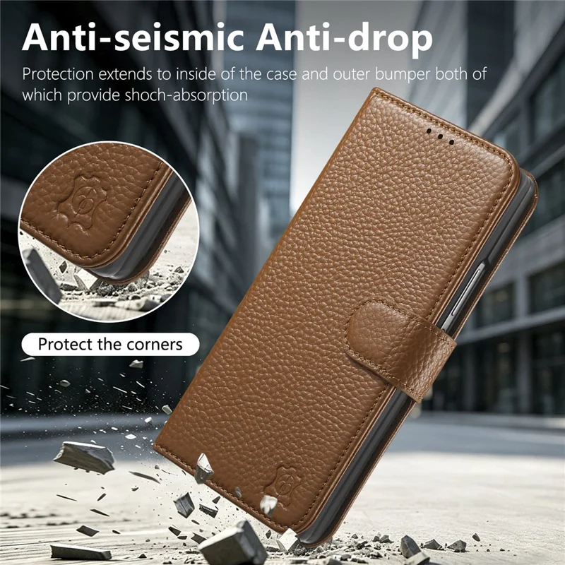 Futerał na Samsung Galaxy Z Fold8 Ultra z portfelikiem z kieszeniami na karty, ochroną RFID, z dzielonej skóry - Brązowy