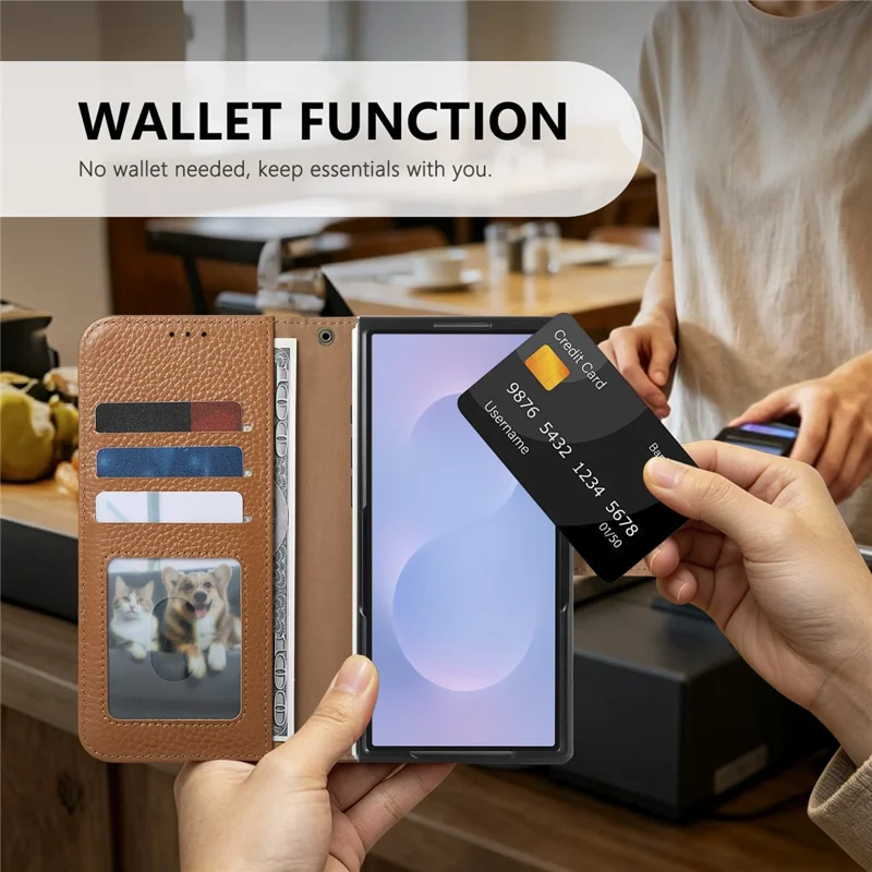 Futerał na Samsung Galaxy Z Fold8 Ultra z portfelikiem z kieszeniami na karty, ochroną RFID, z dzielonej skóry - Brązowy