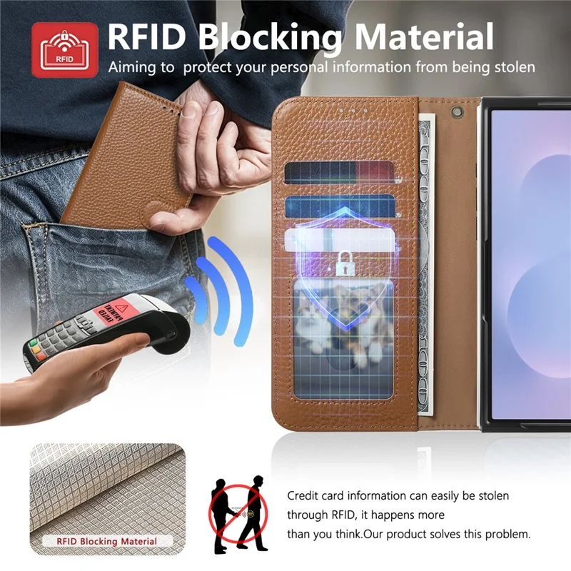 Futerał na Samsung Galaxy Z Fold8 Ultra z portfelikiem z kieszeniami na karty, ochroną RFID, z dzielonej skóry - Brązowy