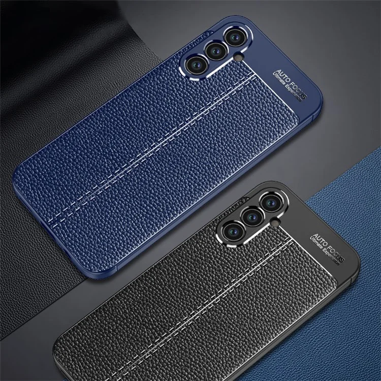 For Samsung Galaxy A34 5G Drop Protection TPU Cover Litchi Texture Phone Shell Anti-Scratch Phone Case - Blue