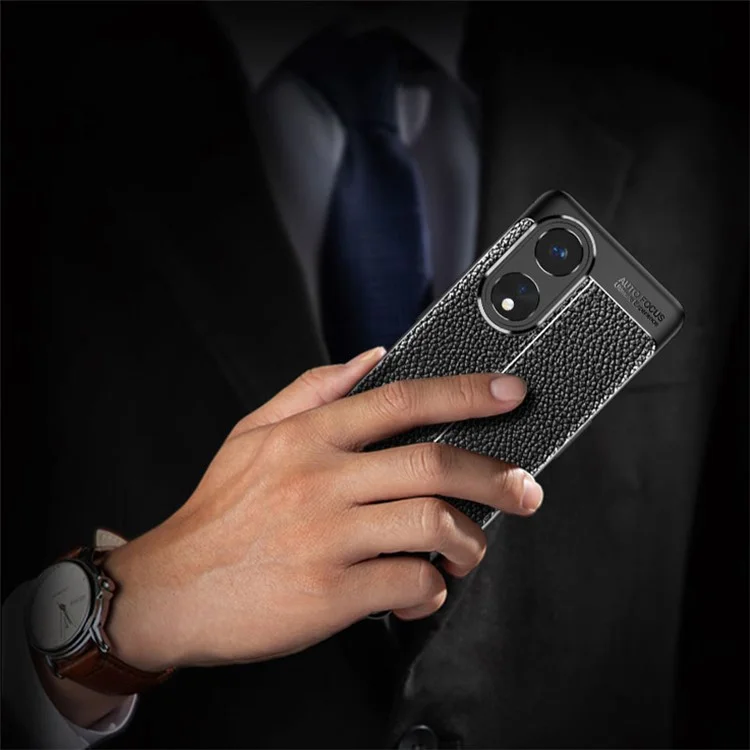 Para Oppo A1 Pro 5G / Reno8 T 5G Capa de TPU com textura de lichia à prova de choques Capa anti-arranhões - Preto