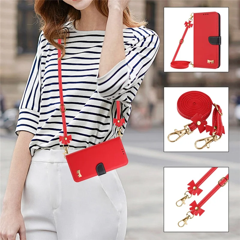 For Honor Magic9 Pro Max 5G Case Bowknot Decor Wallet Leather Phone Cover with Wrist Strap - Red
