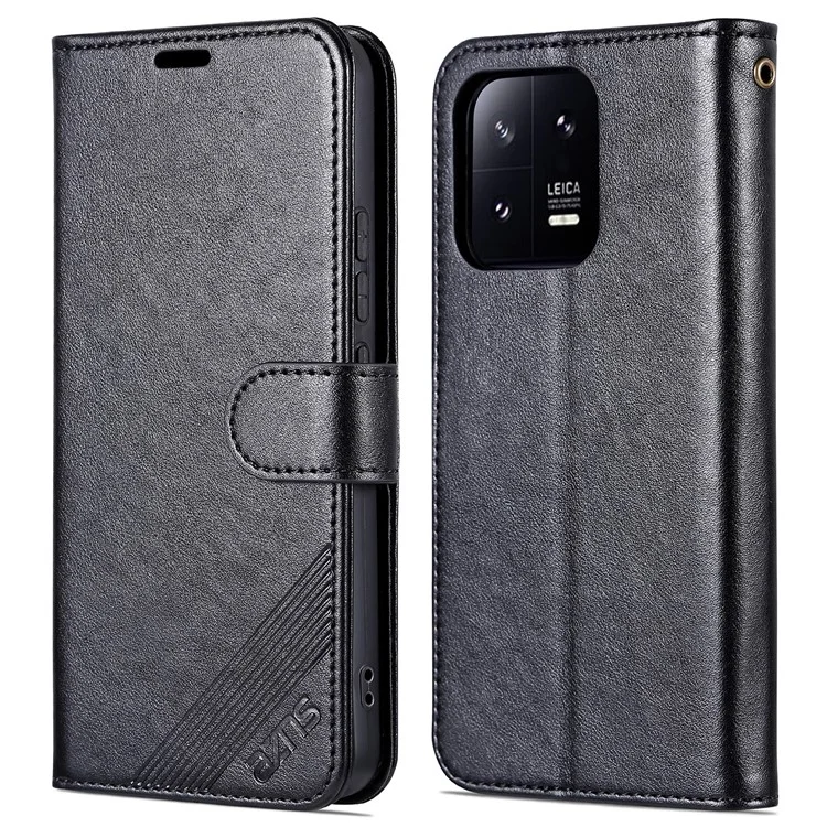 Azns Phone Flip Skellet Case Для Xiaomi 13 5G, Защитная Обложка по Телефону с Кремами PU с Подставкой Для Просмотра - Черный