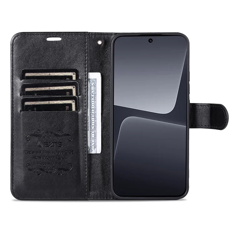 Azns Phone Flip Skellet Case Для Xiaomi 13 5G, Защитная Обложка по Телефону с Кремами PU с Подставкой Для Просмотра - Черный