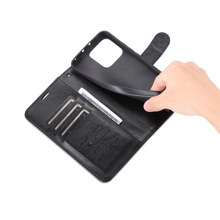 Azns Phone Flip Skellet Case Для Xiaomi 13 5G, Защитная Обложка по Телефону с Кремами PU с Подставкой Для Просмотра - Черный