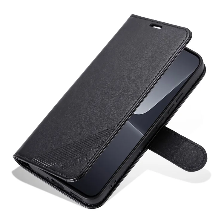 Azns Phone Flip Skellet Case Для Xiaomi 13 5G, Защитная Обложка по Телефону с Кремами PU с Подставкой Для Просмотра - Черный