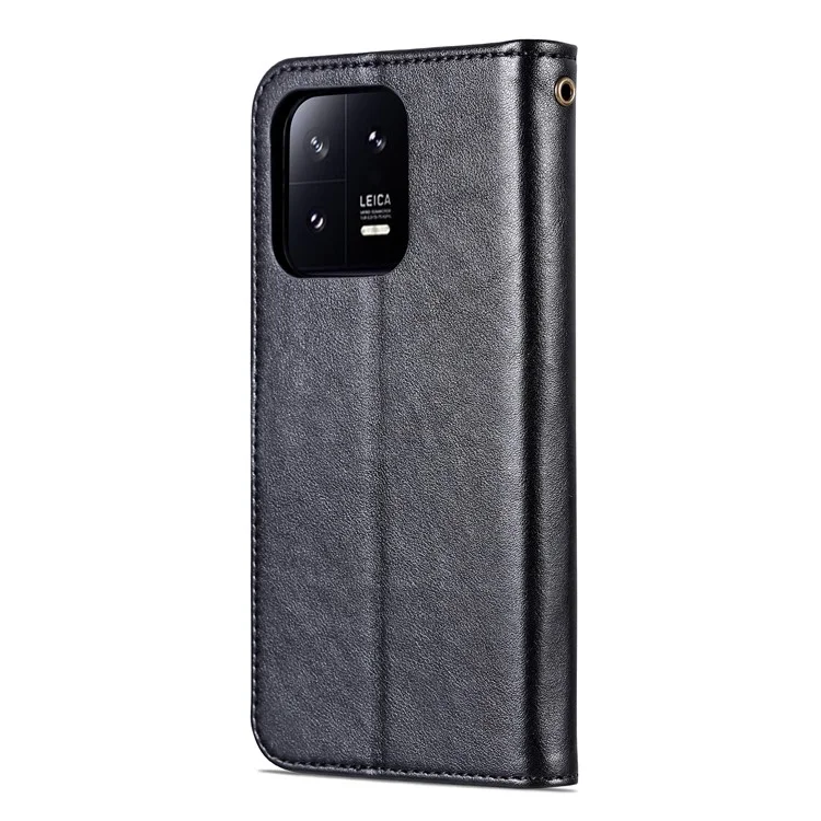 Azns Phone Flip Skellet Case Для Xiaomi 13 5G, Защитная Обложка по Телефону с Кремами PU с Подставкой Для Просмотра - Черный