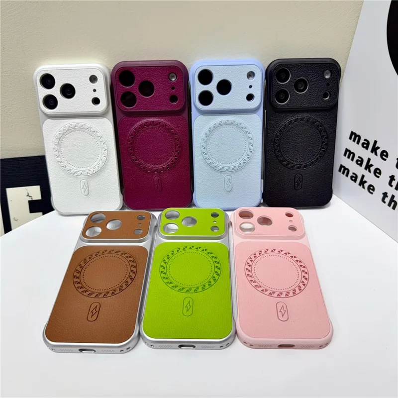 غطاء هاتفي مغناطيسي لهاتف iPhone 18 Pro Max / 17 Pro Max، تصميم أخضر بدون إطار وبنسيج جلد PU بلمسة فاخرة تشبه توت الليتشي