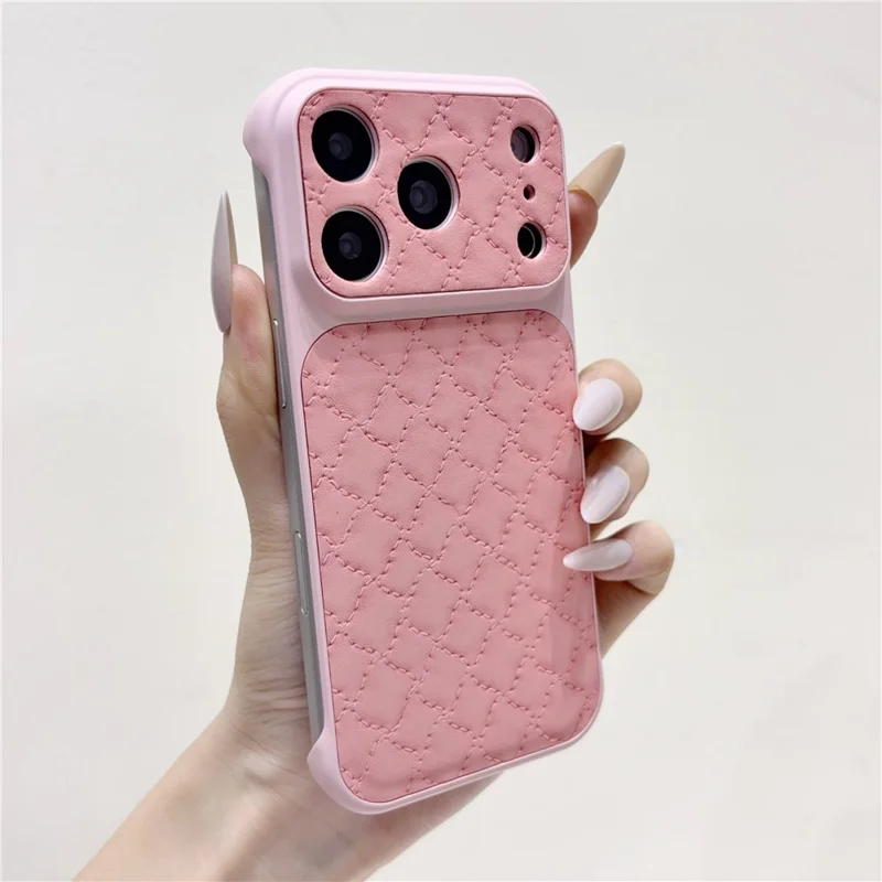 For iPhone 18 Pro Max / 17 Pro Max Borderless Case PU Leather Diamond Pattern Shockproof Phone Cover - Pink