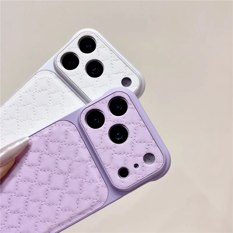 For iPhone 18 Pro Max / 17 Pro Max Borderless Case PU Leather Diamond Pattern Shockproof Phone Cover - Pink