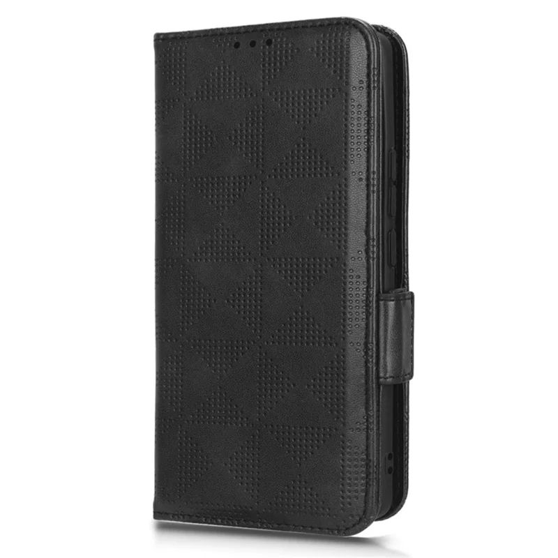 Imprinted Triangle Pattern Phone Cover For Xiaomi 13 5G Wallet Stand Anti-scratch PU Leather Smartphone Case with Hand Strap - Black
