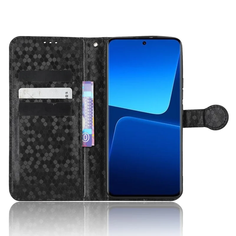 لـ Xiaomi 13 Pro 5G غطاء هاتفي مقاوم للخدوش مطبوع عليه نمط النقاط، غطاء واقي من جلد PU مع ميزة الطي ومحفظة وبطاقة وحامل مع حزام - أسود