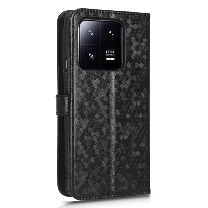 لـ Xiaomi 13 Pro 5G غطاء هاتفي مقاوم للخدوش مطبوع عليه نمط النقاط، غطاء واقي من جلد PU مع ميزة الطي ومحفظة وبطاقة وحامل مع حزام - أسود