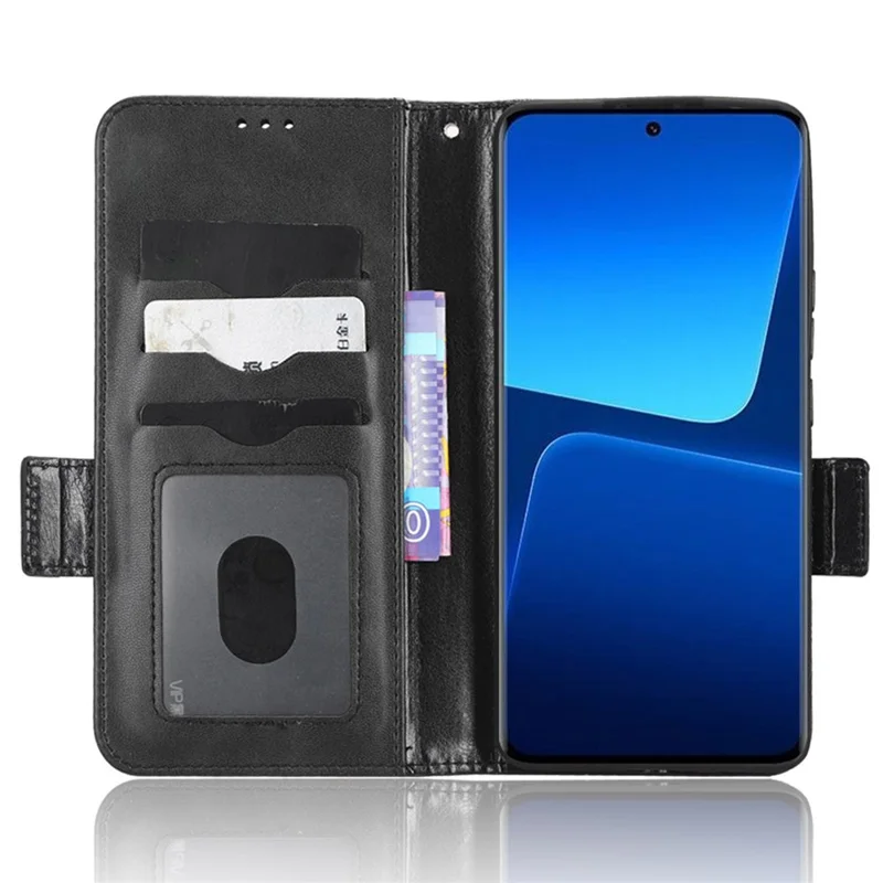 Protective Phone Cover For Xiaomi 13 Pro 5G, Imprinted Triangle Pattern PU Leather Anti-fall Flip Wallet Case Stand with Hand Strap - Black