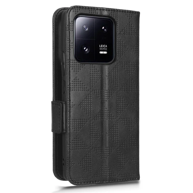 Protective Phone Cover For Xiaomi 13 Pro 5G, Imprinted Triangle Pattern PU Leather Anti-fall Flip Wallet Case Stand with Hand Strap - Black