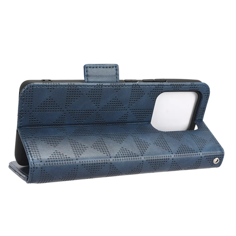 Beschermende telefoonhoes voor Xiaomi 13 Pro 5G, geprinte driehoekpatroon PU-leer anti-val klapwallet hoes met standaard en handband - Blauw
