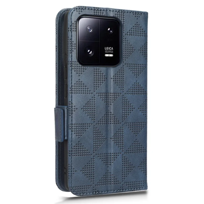 Beschermende telefoonhoes voor Xiaomi 13 Pro 5G, geprinte driehoekpatroon PU-leer anti-val klapwallet hoes met standaard en handband - Blauw